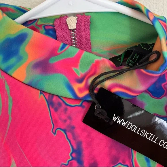 Dollskill Club Exx Acid Amoeba Neon Bodysuit Psychedelic Sz Medium - Picture 2 of 8